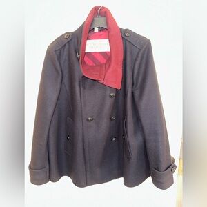 Burberry A-line wool coat, size 12, navy and burgandy